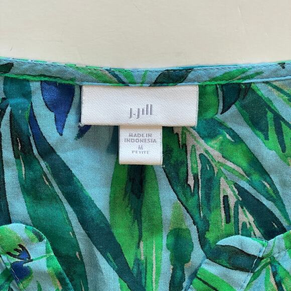 J. Jill Tropical Shirred Toile Top Womens Medium Petite Blue Green Oversized - Picture 7 of 11